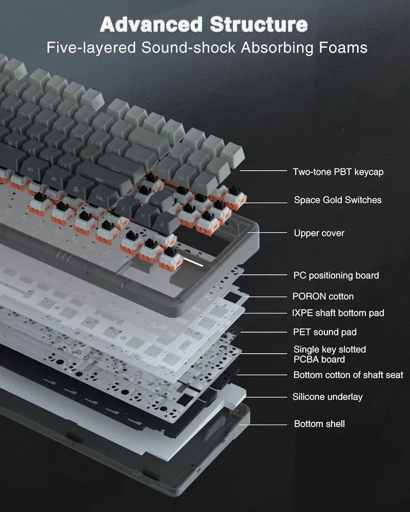 AULA F87 Pro Mechanical Keyboard – Black Gradient Gray Wood Switch V4 (Side-Printed Keycaps)