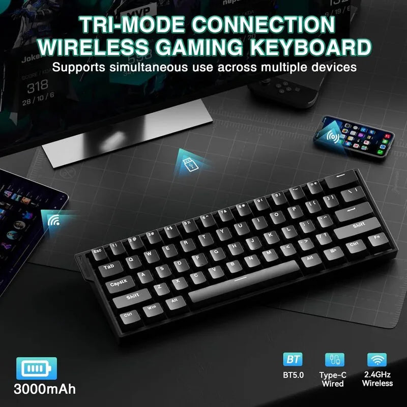 AULA MINI60 HE Wireless Gaming Keyboard Front-Engraved (Black)