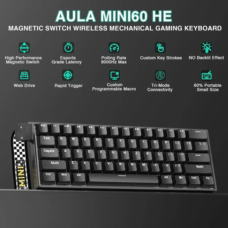 AULA MINI60 HE Wireless Gaming Keyboard Front-Engraved (Black)