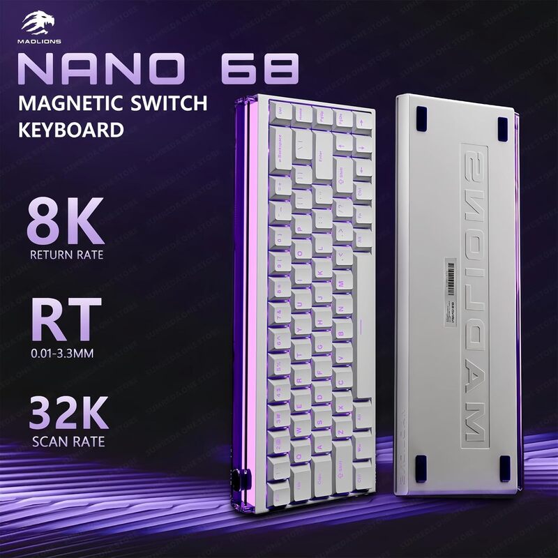 MADLIONS NANO68 Series Hall Effect Magnetic Gaming Keyboard – White Purple