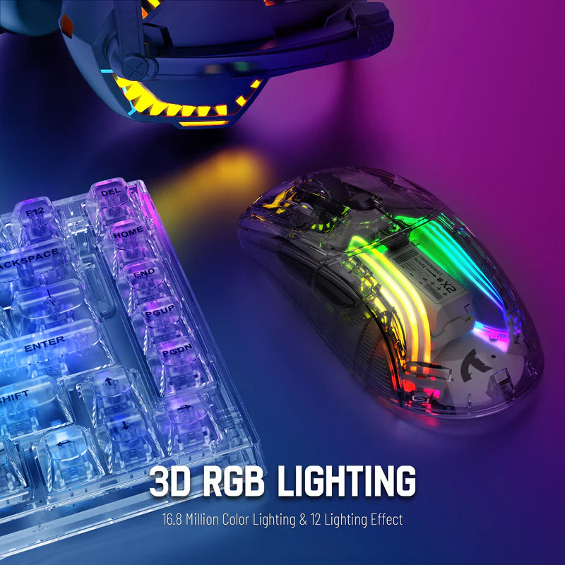 ATTACK SHARK X2 Wireless Gaming Mouse – Black Transparent (Tri-Mode RGB Mouse)