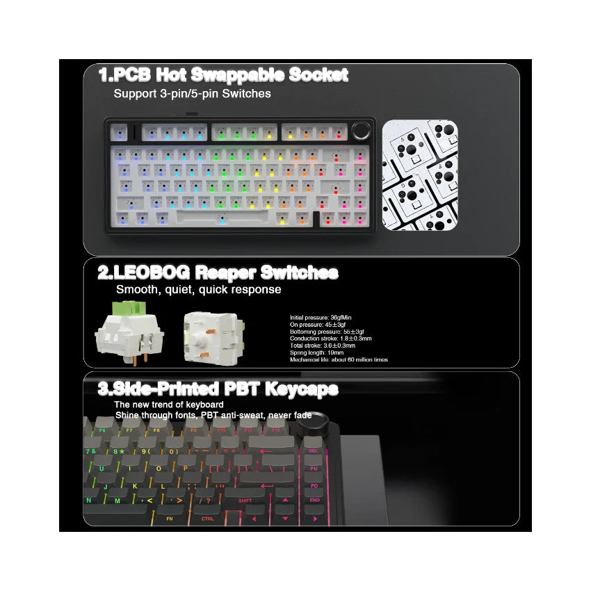 AULA F75 Pro Knob Side-Printed Mechanical Keyboard
