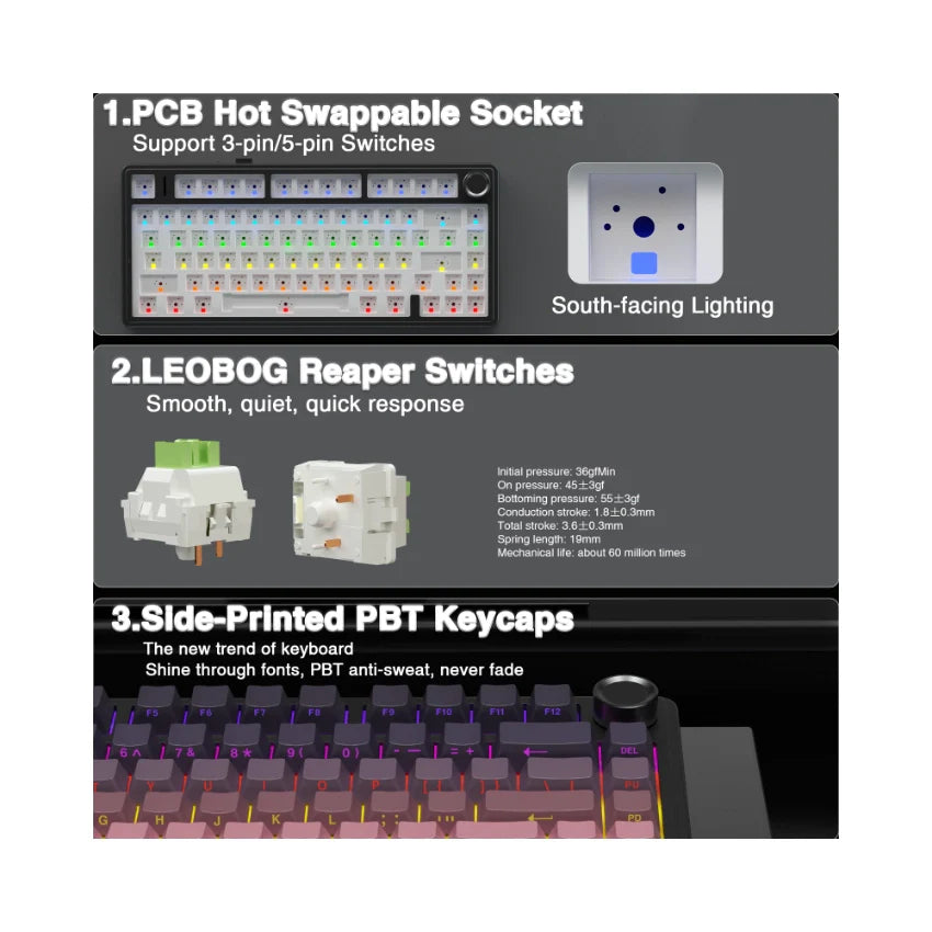 AULA F75 Pro Knob Side-Printed Mechanical Keyboard