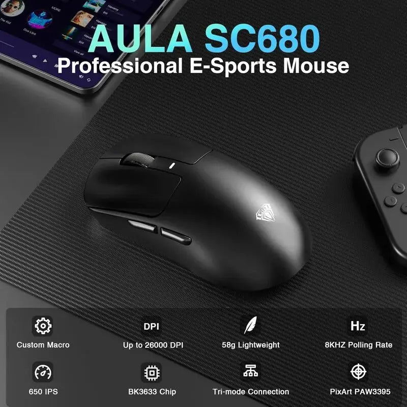 AULA SC680 Tri-Mode Wireless Gaming Mouse (Black)