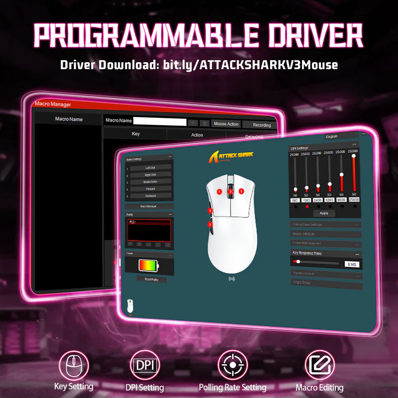 ATTACK SHARK V3 Ultra-Light Tri-Mode Gaming Mouse – 25,000 DPI