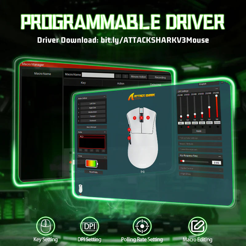 ATTACK SHARK V3 Ultra-Light Tri-Mode Gaming Mouse – 25,000 DPI