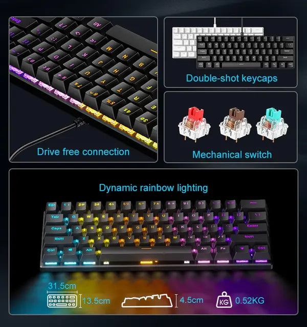 ZIFRIEND BD61(RAINBOW) 61 Keys Mechanical Gaming Keyboard – White