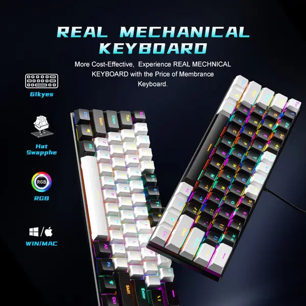 ZIFRIEND BD61S 61-Key RGB Mechanical Keyboard Switch – Black & White