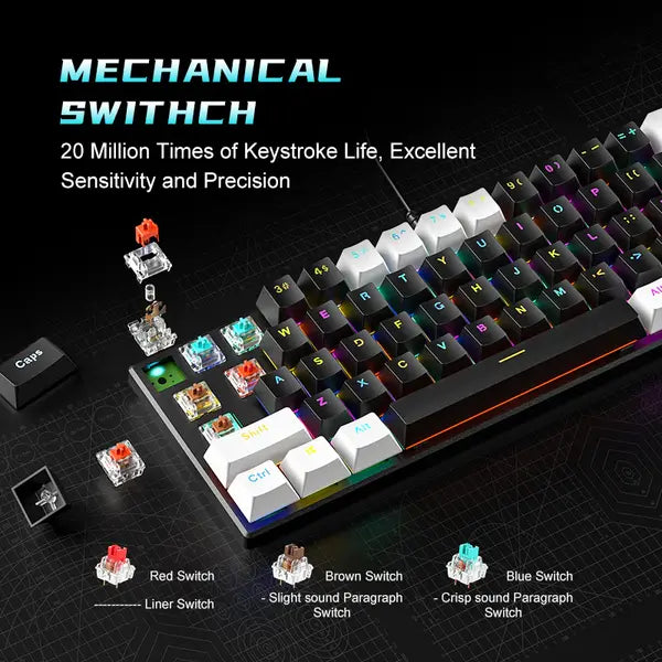 ZIFRIEND BD61S 61-Key RGB Mechanical Keyboard Switch – Black & White