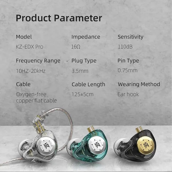 KZ EDX PRO X Wired In-Ear Monitor – 10mm Dynamic Driver, Deep Bass, HD Mic, Detachable 2-Pin Cable
