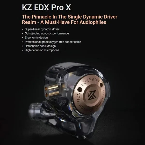 KZ EDX PRO X Wired In-Ear Monitor – 10mm Dynamic Driver, Deep Bass, HD Mic, Detachable 2-Pin Cable