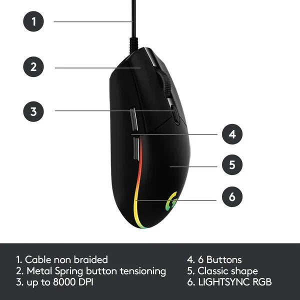 Logitech G102 Light Sync Gaming Mouse Black