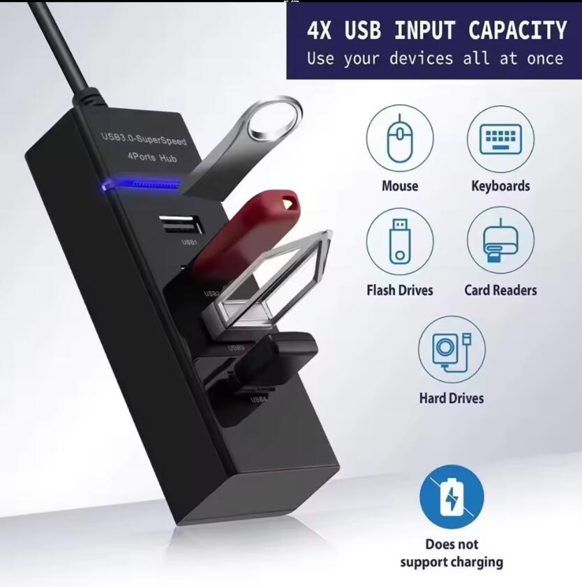 4-Port Powered USB 2.0 Hub with 1.2M Long Cable & Fuse Protection