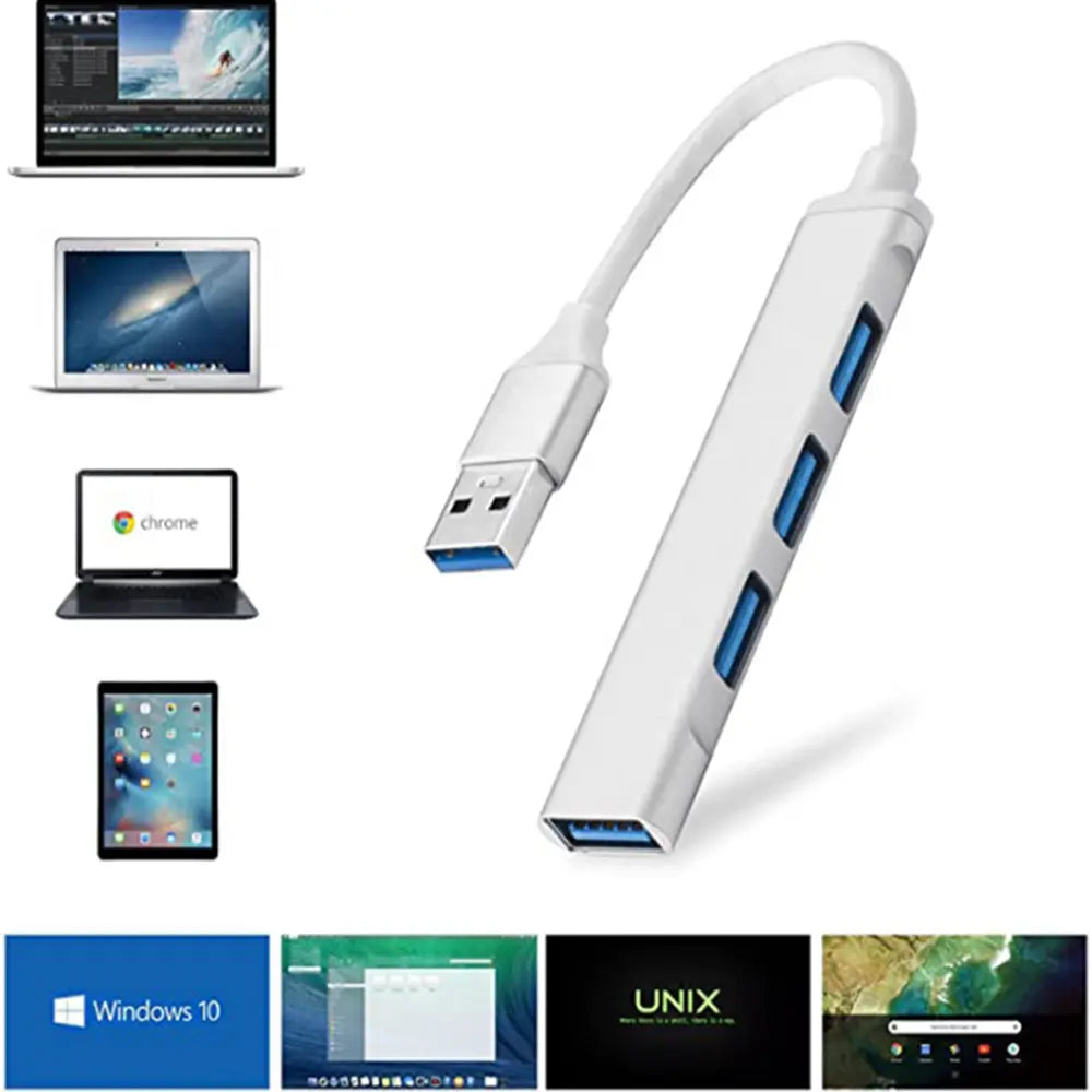 Slim 4-Port USB 3.0 Hub Adapter | High-Speed Data Hub for PC & Laptop
