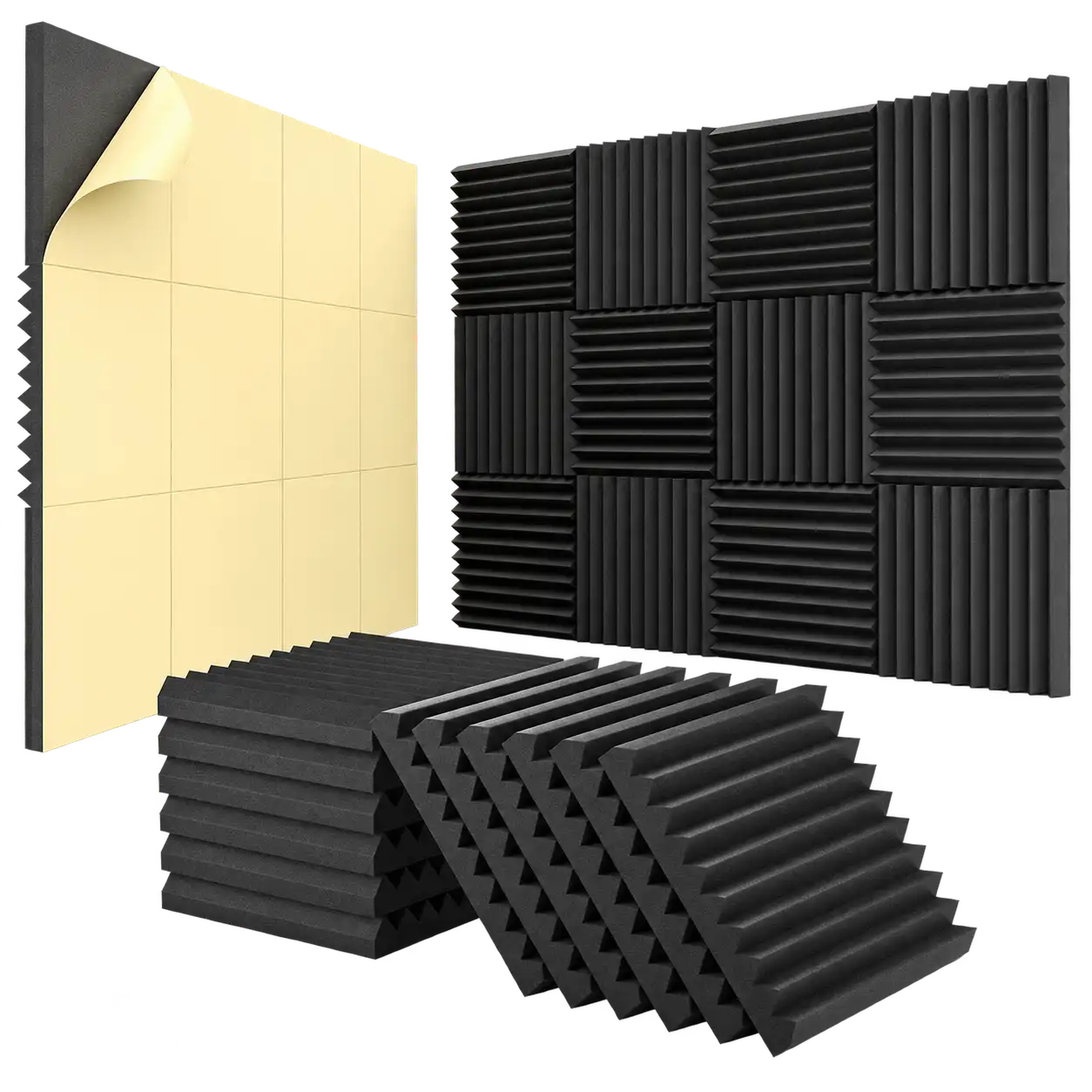 12 Pack Sound Absorbing Acoustic Foam Panels, 30 × 30 × 5 cm, High-Density Wedge Panels – Black