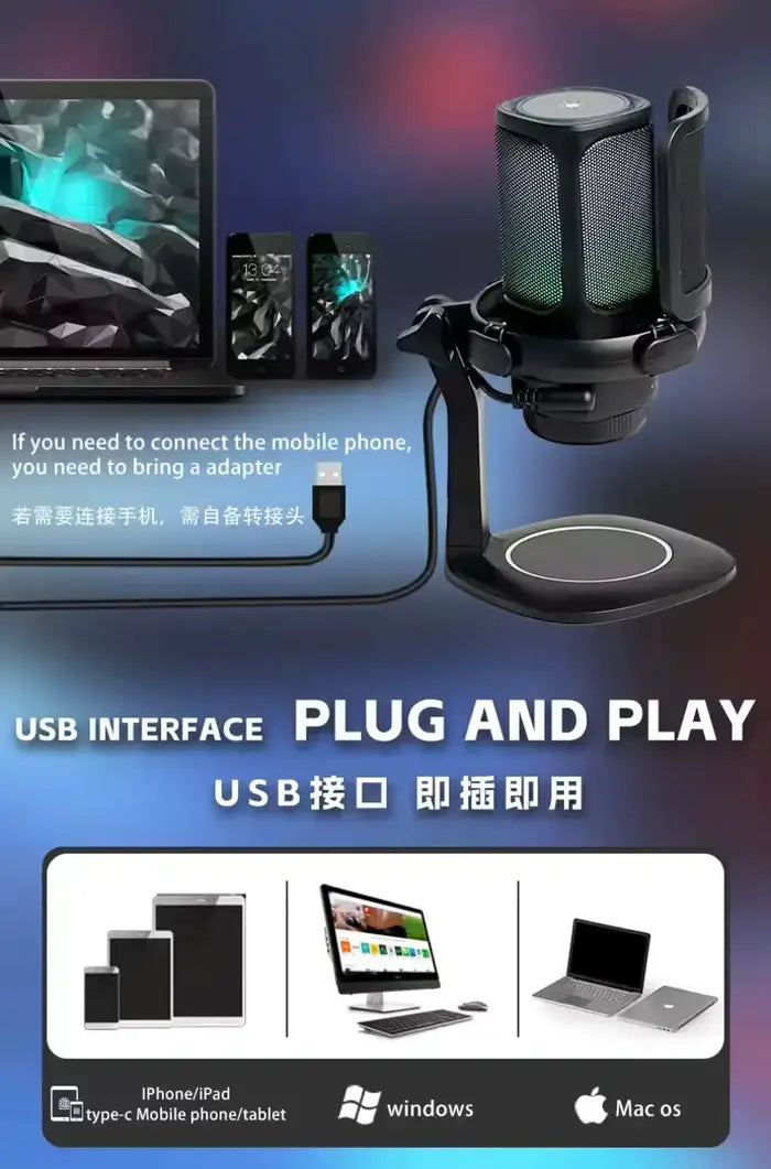 GAM-S1 RGB USB Condenser Microphone with Quick Mute & Pop Filter