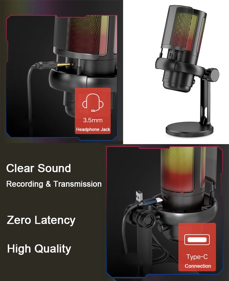 GAM-ME6P Professional RGB USB Recording Condenser Microphone (Black)