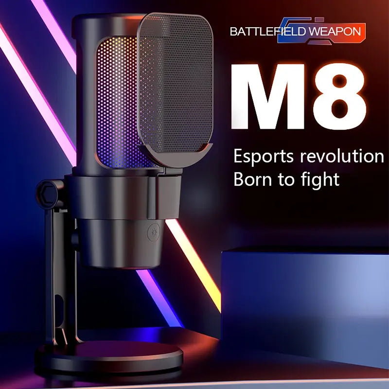 GAM-M8 Pro RGB Gaming USB Condenser Microphone with Noise Cancellation
