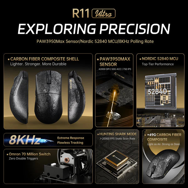 ATTACK SHARK R11 ULTRA Carbon Fiber Wireless 8K Gaming Mouse Black