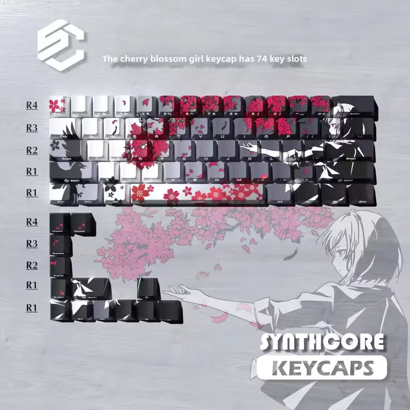 FGT-003K Cherry Blossom Girl Sakura Raven 74-Key PBT Keycap Set