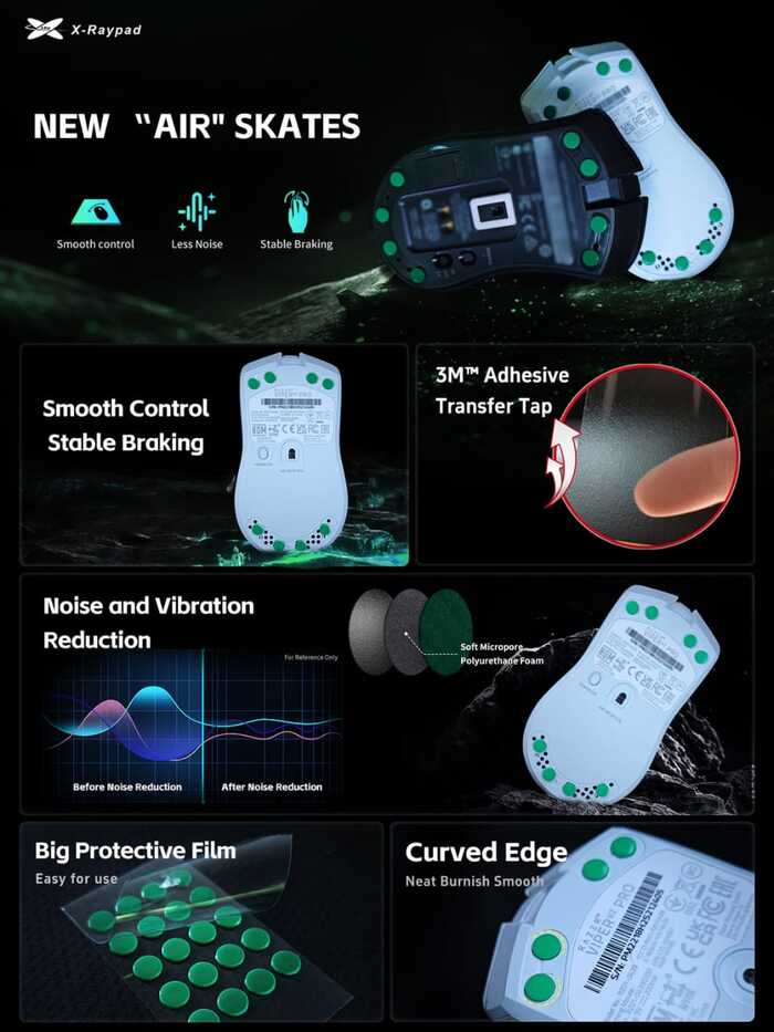 AURA VELO Low Noise Premium Mouse Skates (Green)