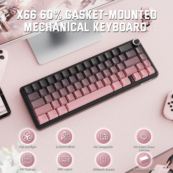 ATTACK SHARK X66 Wireless Mechanical Keyboard Pink