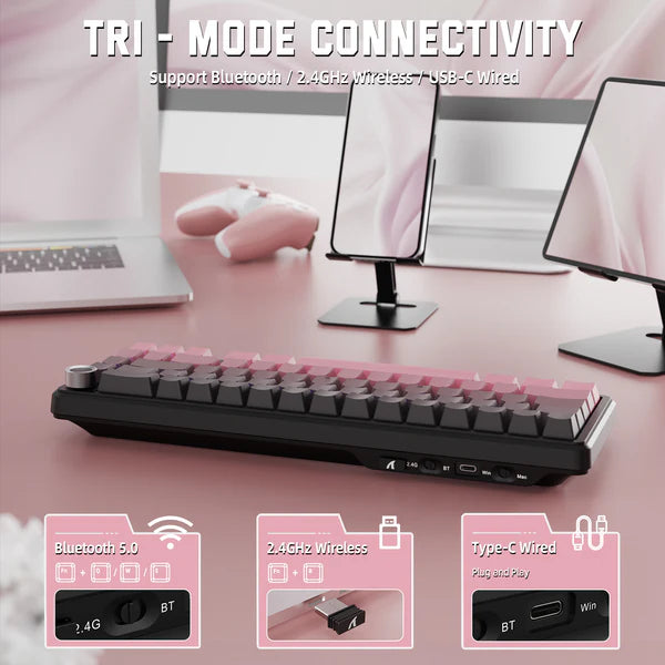 ATTACK SHARK X66 Wireless Mechanical Keyboard Pink