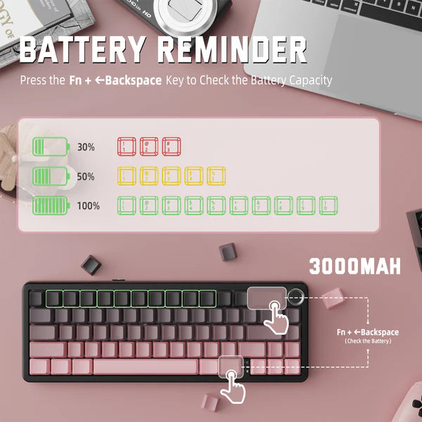 ATTACK SHARK X66 Wireless Mechanical Keyboard Pink