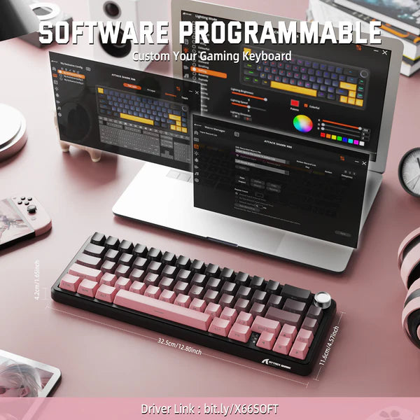 ATTACK SHARK X66 Wireless Mechanical Keyboard Pink