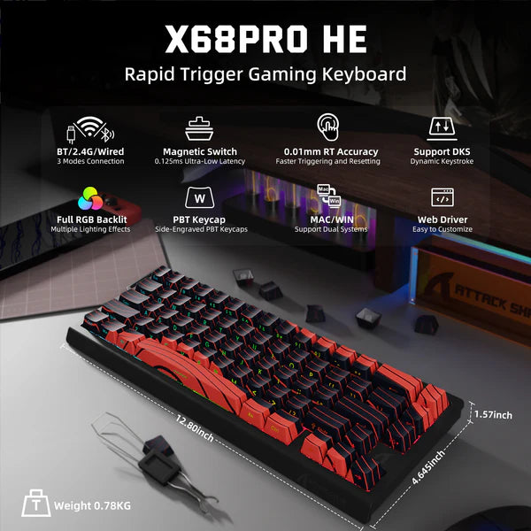 ATTACK SHARK X68PRO HE Wireless Rapid Trigger Magnetic Keyboard