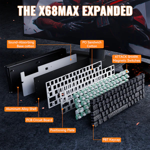 ATTACK SHARK X68MAX HE Rapid Trigger Aluminum Keyboard Magnetic Switch