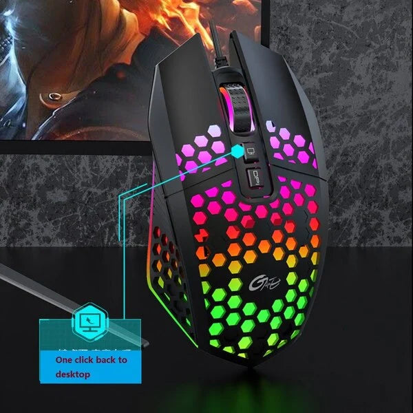 BAJEAL X801 Honeycomb RGB Gaming Mouse – 8000 DPI | 7D Programmable, Ambidextrous Wired Mouse