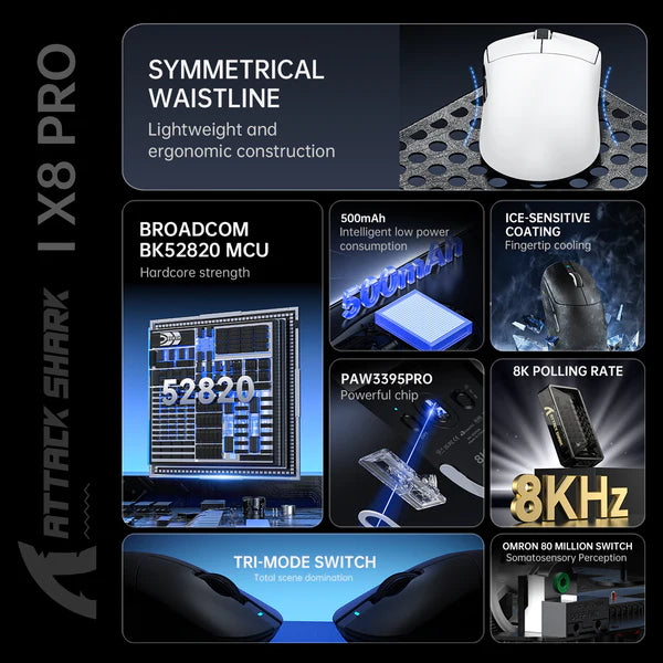ATTACK SHARK X8PRO Tri-mode Wireless Gaming Mouse 40000 DPI Ultra Lightweight