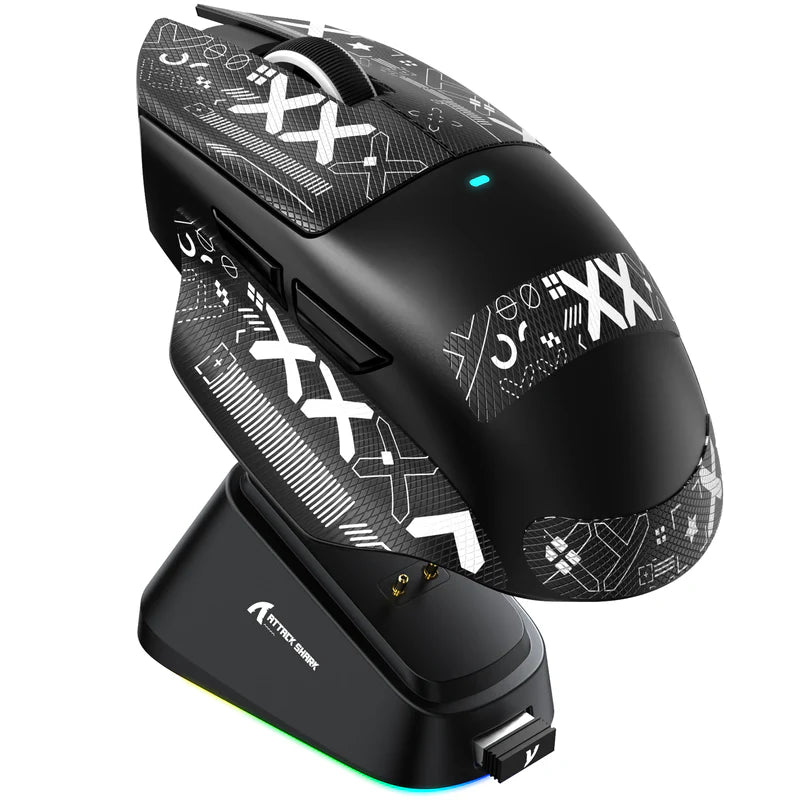 ATTACK SHARK V6 Ultra-Light Tri-Mode Gaming Mouse with RGB Charging Dock – 25,000 DPI