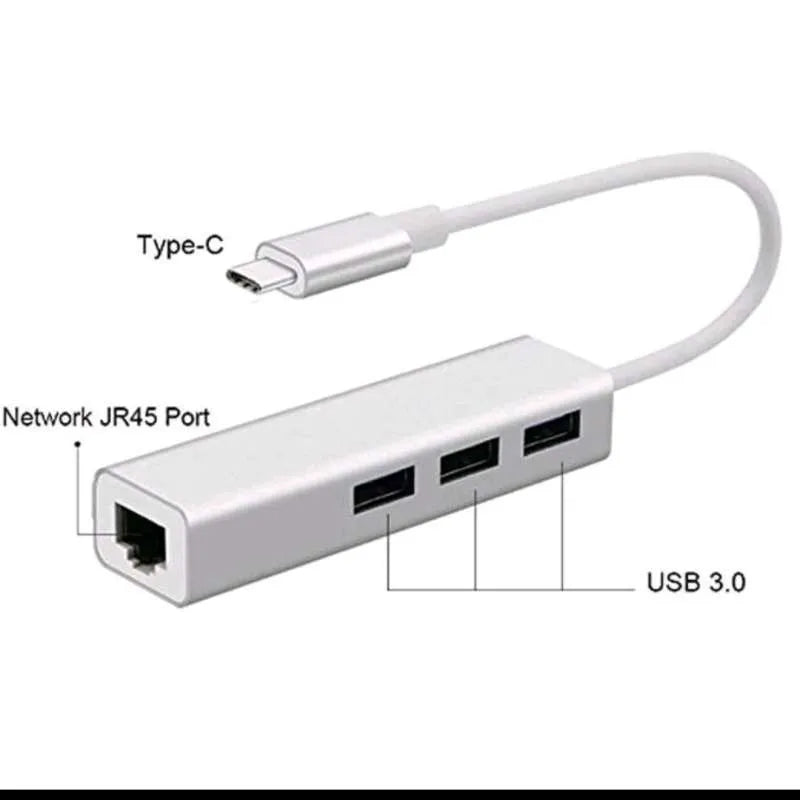 USB-C Hub with Gigabit Ethernet | 3-Port USB 3.0 Adapter type-c