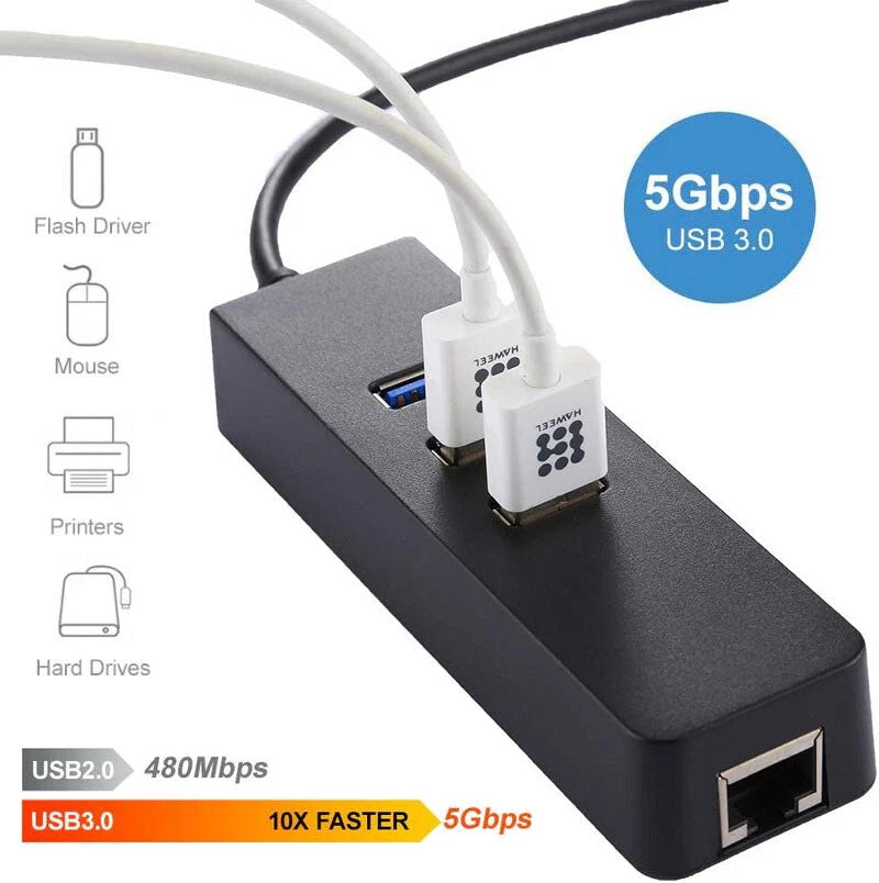 USB Hub with Gigabit Ethernet | 3-Port USB 3.0 Adapter
