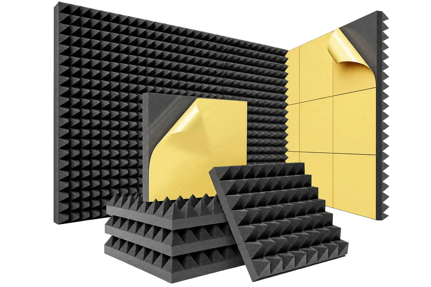 12 Pack Sound Absorbing Acoustic Foam Panels, 30 × 30 × 5 cm, 30 Density Pyramid Panels – Black