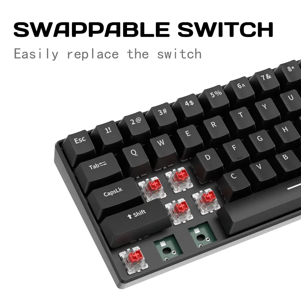 H61K Black Mechanical Keyboard Hot Swappable USB Type-C RGB 61 Keys (Red Switch)