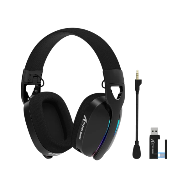 ATTACK SHARK L90 black foldable RGB ultra-light tri-mode gaming headset with adjustable mic.