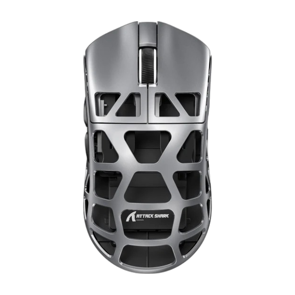 ATTACK SHARK R3 gray magnesium alloy gaming mouse with 8K DPI sensor and RGB lighting.