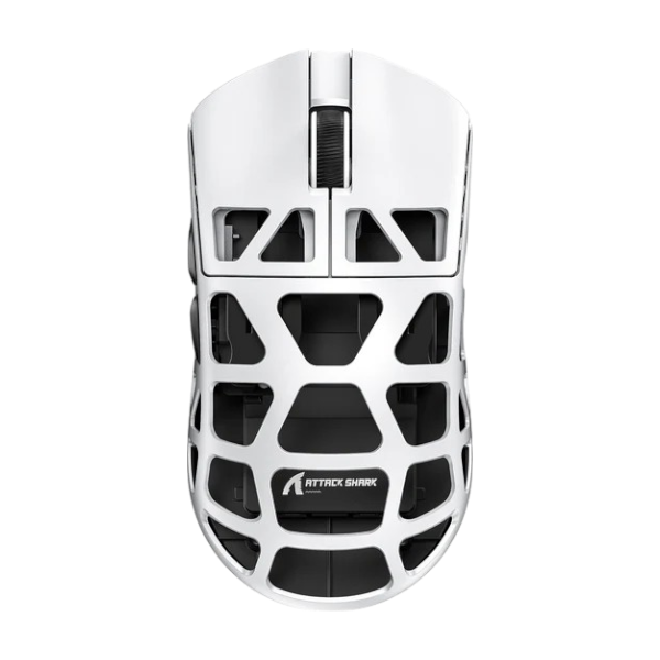 ATTACK SHARK R3 white magnesium alloy gaming mouse with 8K DPI sensor and RGB lighting.
