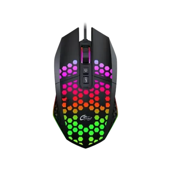 BAJEAL X801 RGB wired gaming mouse with honeycomb shell, 8000 DPI optical sensor, 7 programmable buttons, and ambidextrous ergonomic design.