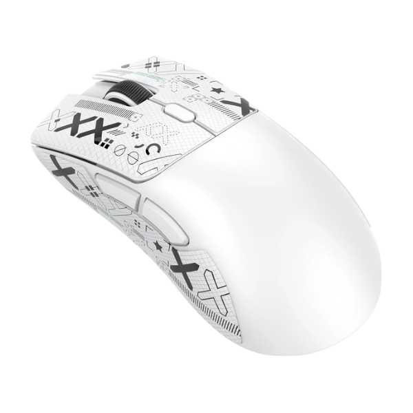 ATTACK SHARK R1 wireless white gaming mouse with RGB lighting and ergonomic design.