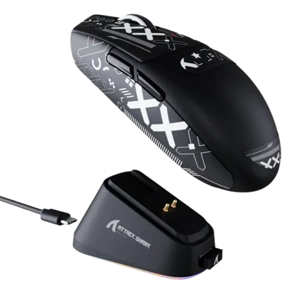 Wireless RGB gaming mouse with 25K DPI sensor and charging dock – ATTACK SHARK G3PRO.