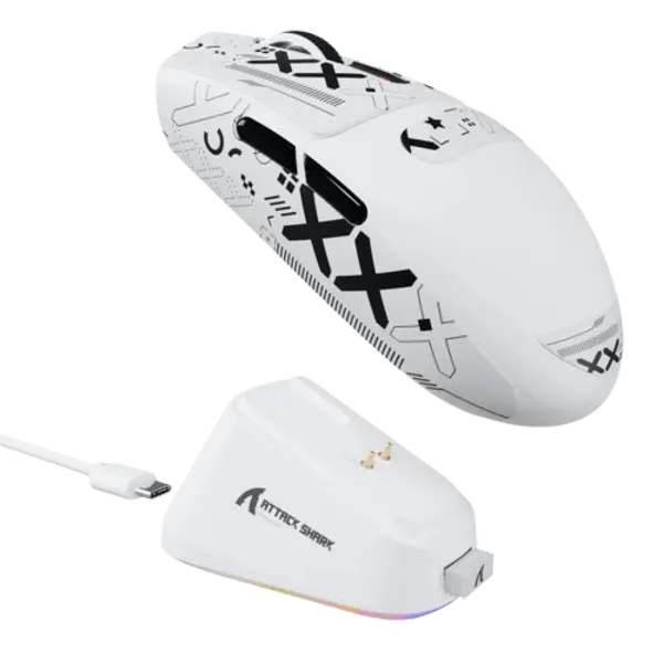 Wireless RGB gaming mouse with 25K DPI sensor and charging dock – ATTACK SHARK G3PRO.