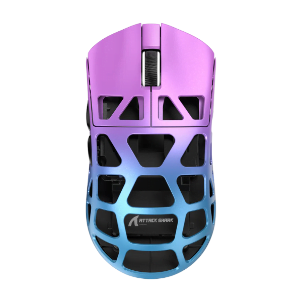 ATTACK SHARK R3 Purple magnesium alloy gaming mouse with 8K DPI sensor and RGB lighting.
