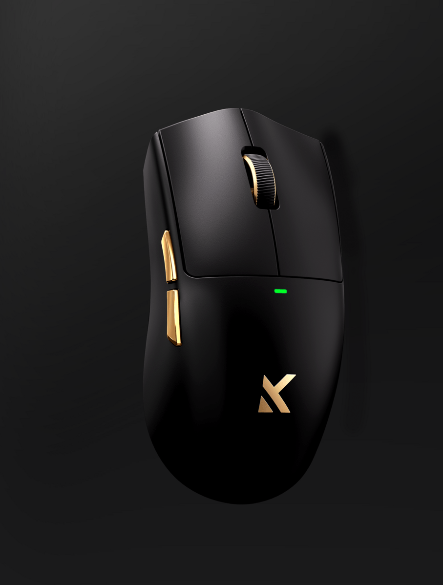 MCHOSE K7 Ultra wireless gaming mouse in black, next to its 8K magnetic wireless charging dock.