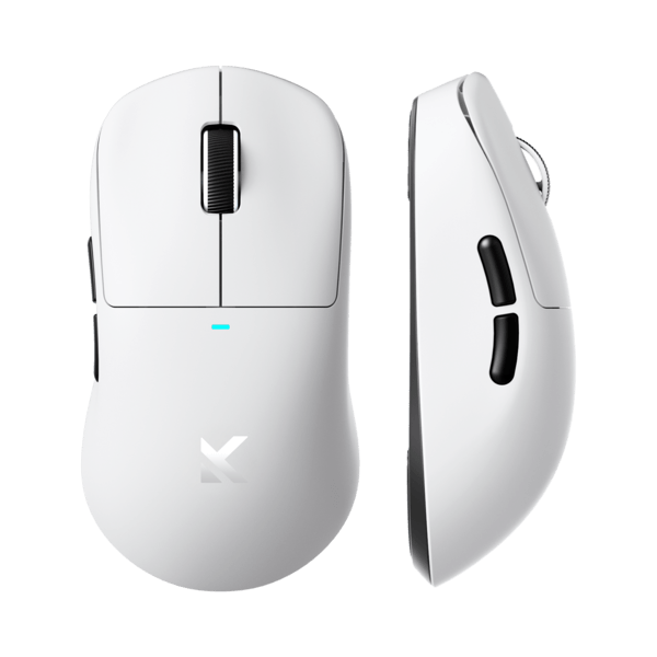 MCHOSE M7 8K wireless gaming mouse in white, showing its ergonomic shape.