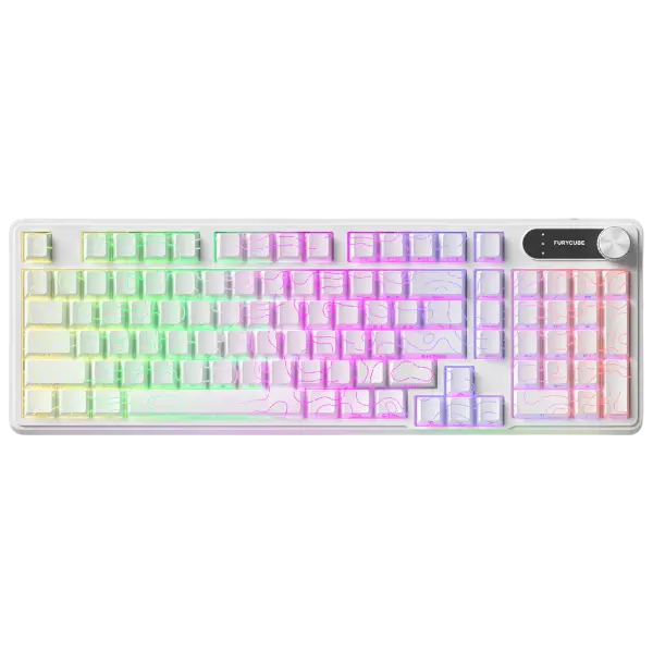 FURYCUBE IP98 White mechanical-feel keyboard with side-engraved PBT keycaps