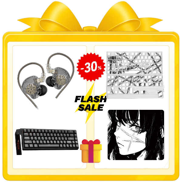 Anime gaming bundle with keyboard keycaps earphones and glass mousepad setup